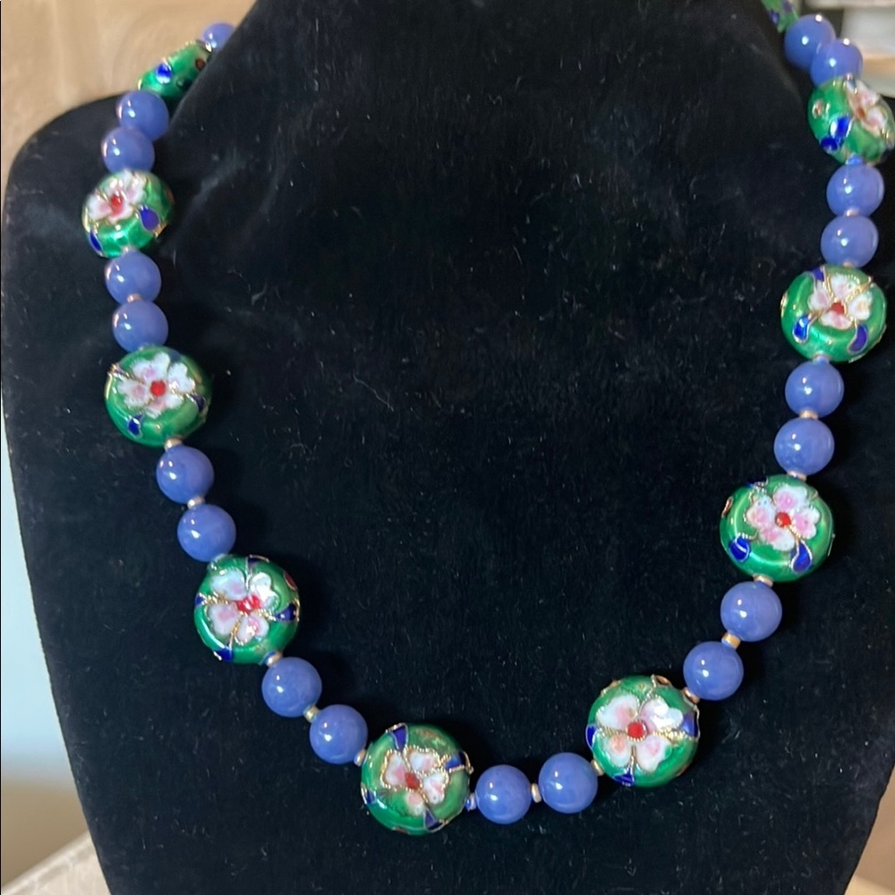 Floral Beaded Necklace in Blue and Green